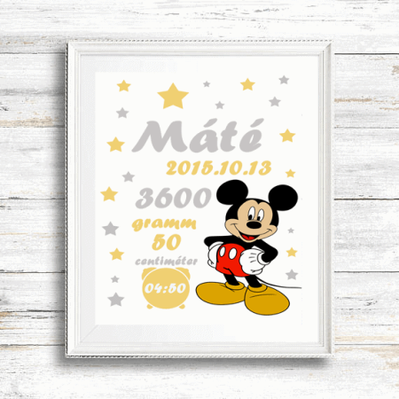 Csillagos Mickeys újszülött emléklap