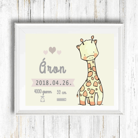 Szíves zsiráf újszülött emléklap