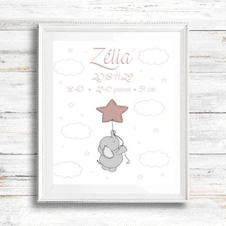 Little star- Elefántos újszülött emléklap