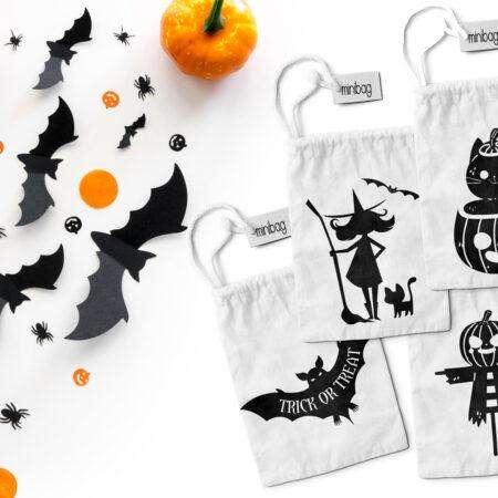 Halloweeni cukorka gyűjtő zsák gyerekeknek többféle Halloween mintával